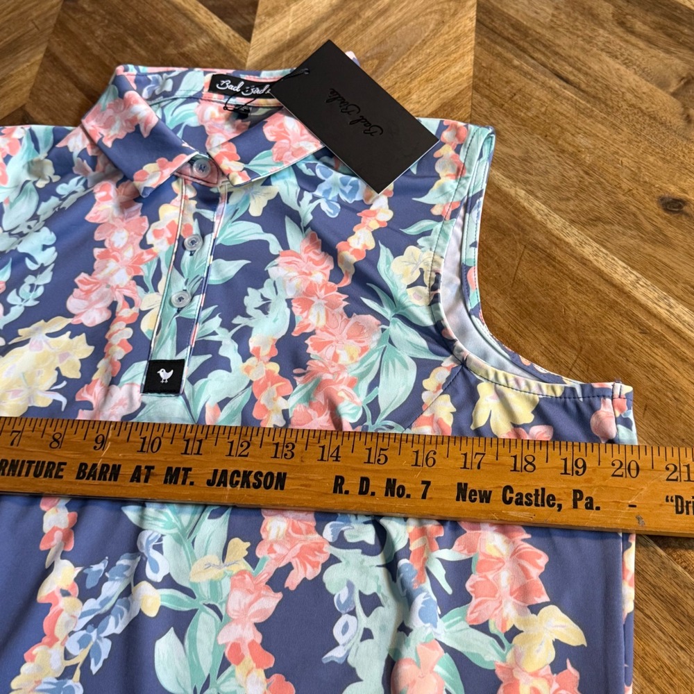 Bad Birdie Sleeveless Polo Women XL Blue Floral Lei'd Golf Shirt BBWP001-649 - Picture 5 of 7